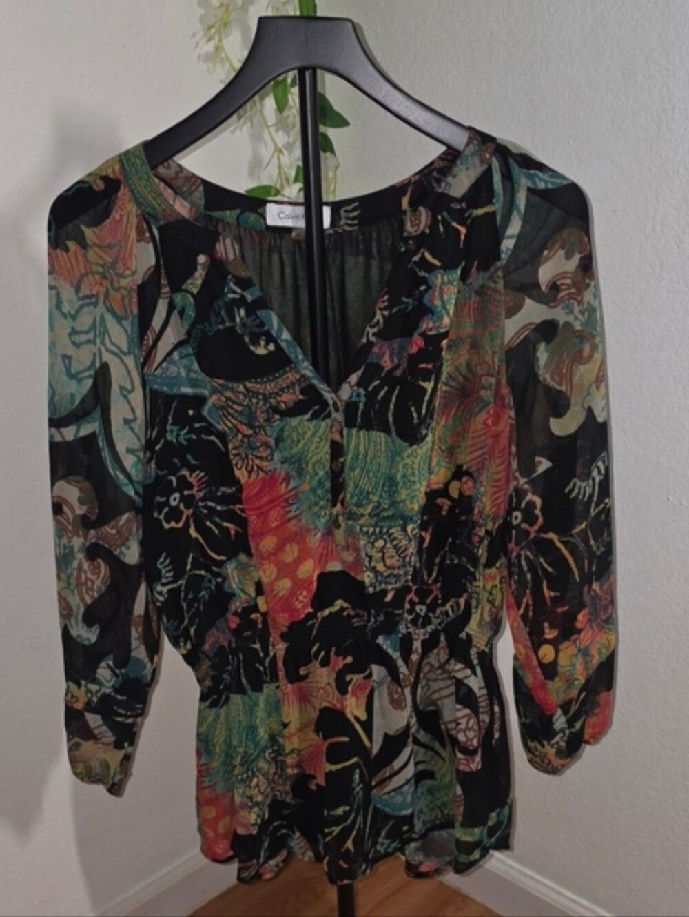 Calvin Klein Multicolor Sheer V-Neck Tunic